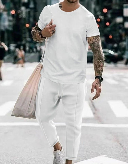 Load image into Gallery viewer, Round Neck Short Sleeve T-shirt Casual Fashion Men&#39;s Trousers Suit 2668south
