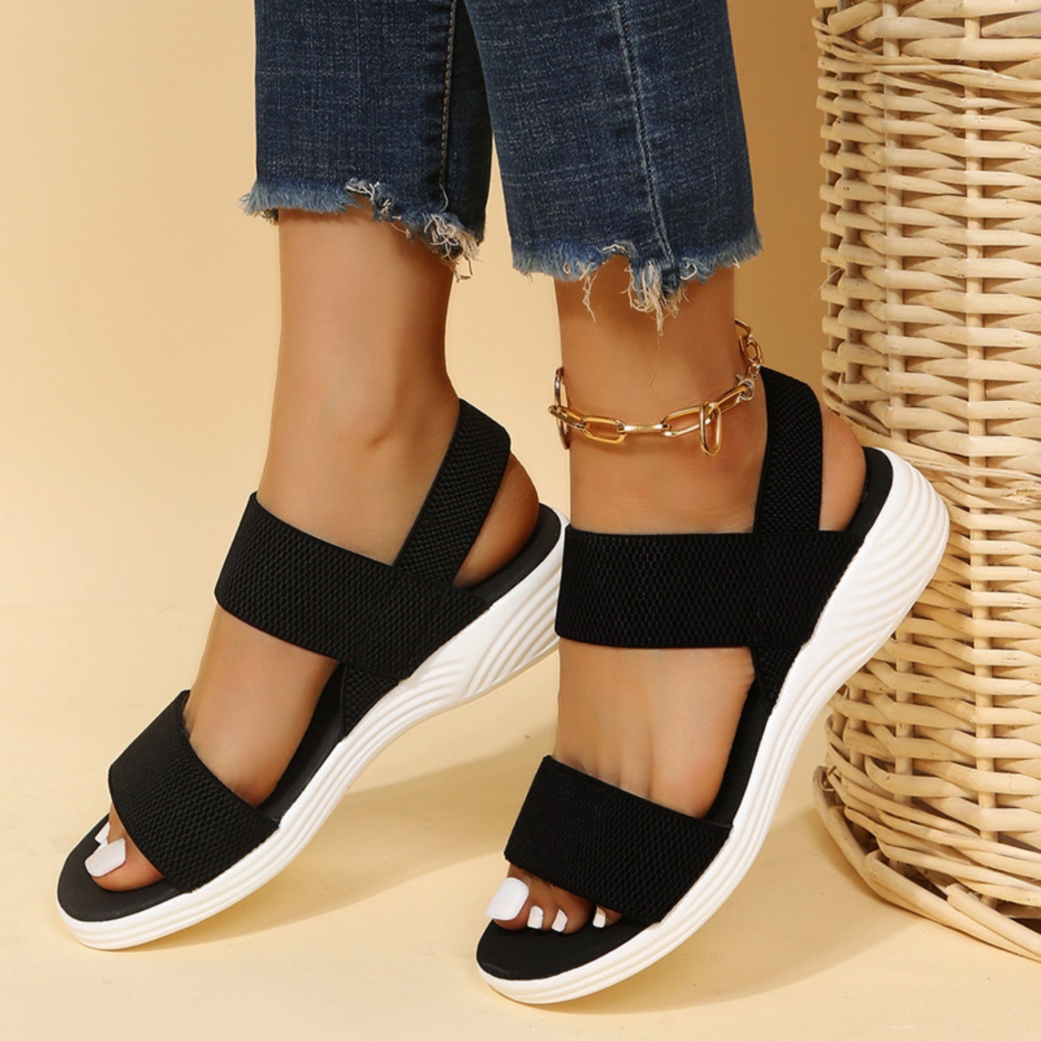 Rubber Open Toe Low Heel Sandals 2668south