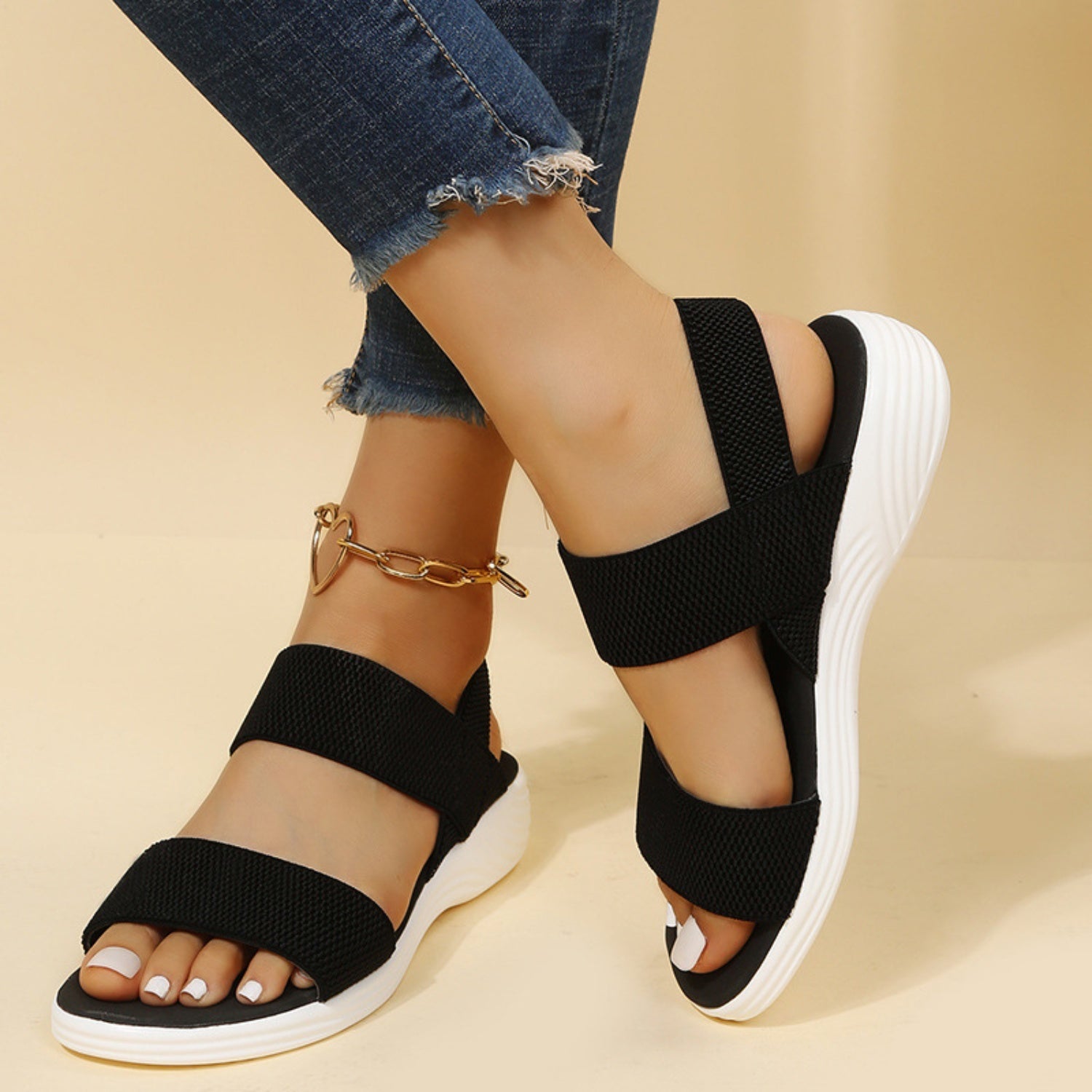 Rubber Open Toe Low Heel Sandals 2668south