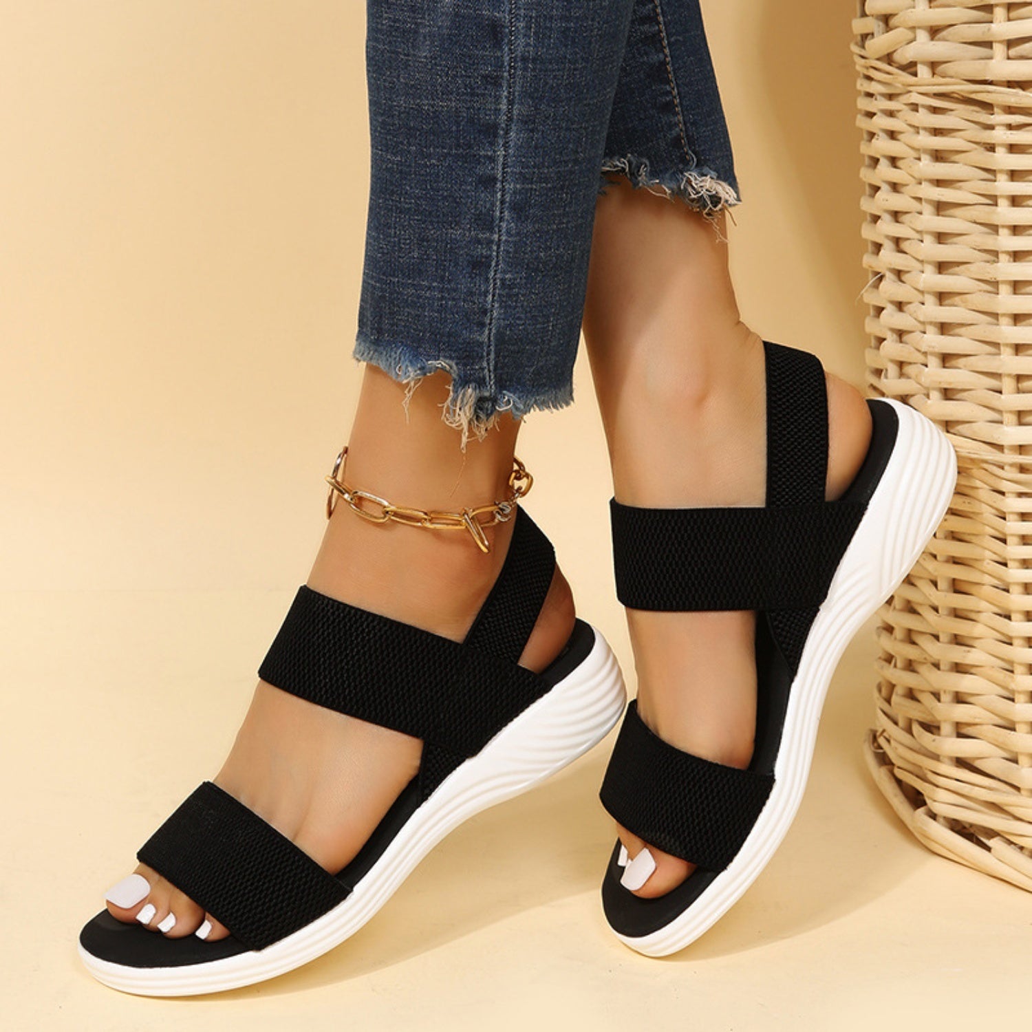 Rubber Open Toe Low Heel Sandals 2668south