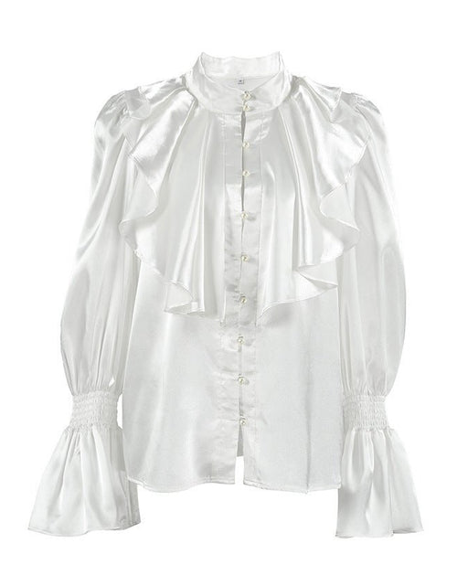 Load image into Gallery viewer, Ruffled Small Stand Collar Single-breasted Shirt 2668south
