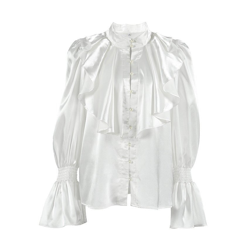 Ruffled Small Stand Collar Single-breasted Shirt 2668south