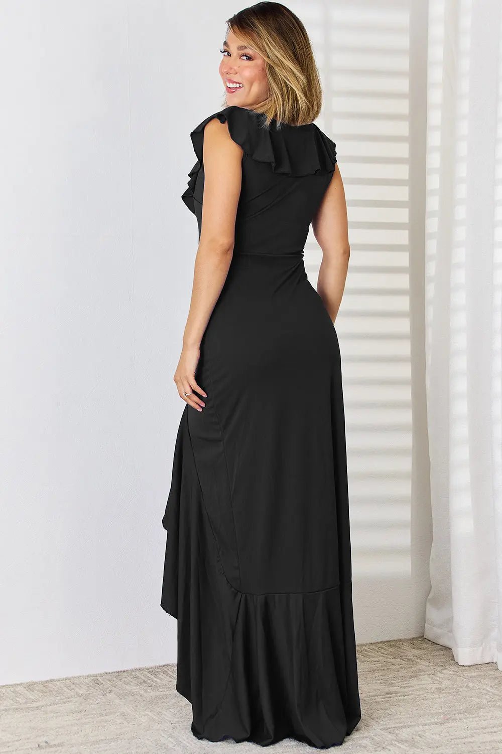 Ruffled V-Neck High-Low Dress 2668south