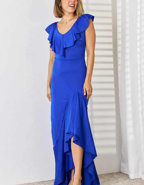 Load image into Gallery viewer, Ruffled V-Neck High-Low Dress 2668south
