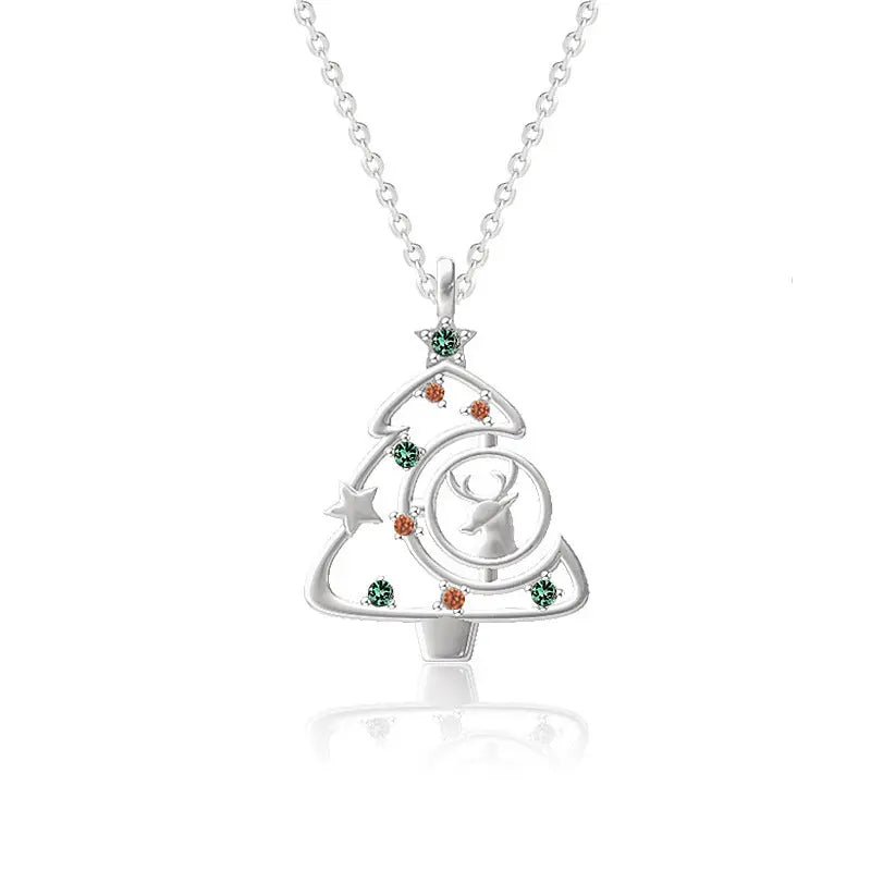 S925 Elk Christmas Tree Necklace Fashion Ins Style Zircon Clavicle Chain Women's Jewelry 2668south