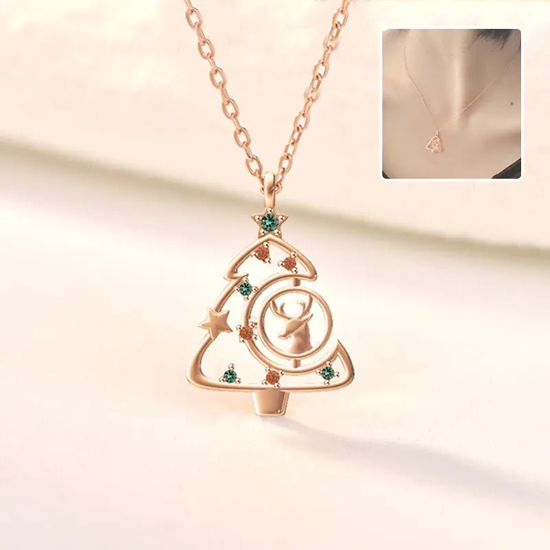 S925 Elk Christmas Tree Necklace Fashion Ins Style Zircon Clavicle Chain Women's Jewelry 2668south