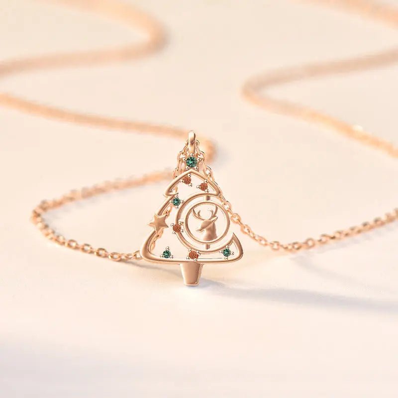 S925 Elk Christmas Tree Necklace Fashion Ins Style Zircon Clavicle Chain Women's Jewelry 2668south