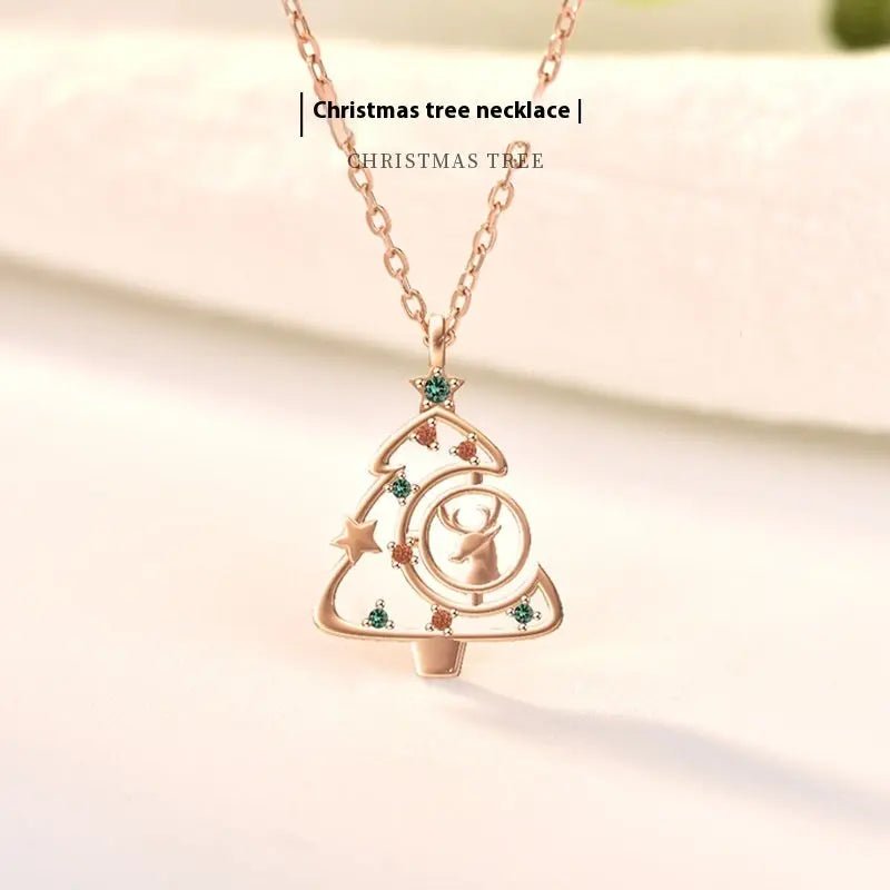 S925 Elk Christmas Tree Necklace Fashion Ins Style Zircon Clavicle Chain Women's Jewelry 2668south