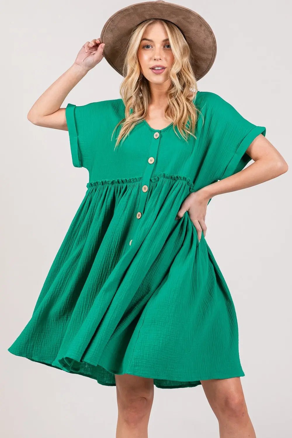 SAGE + FIG Full Size Button Up Short Sleeve Dress 2668south