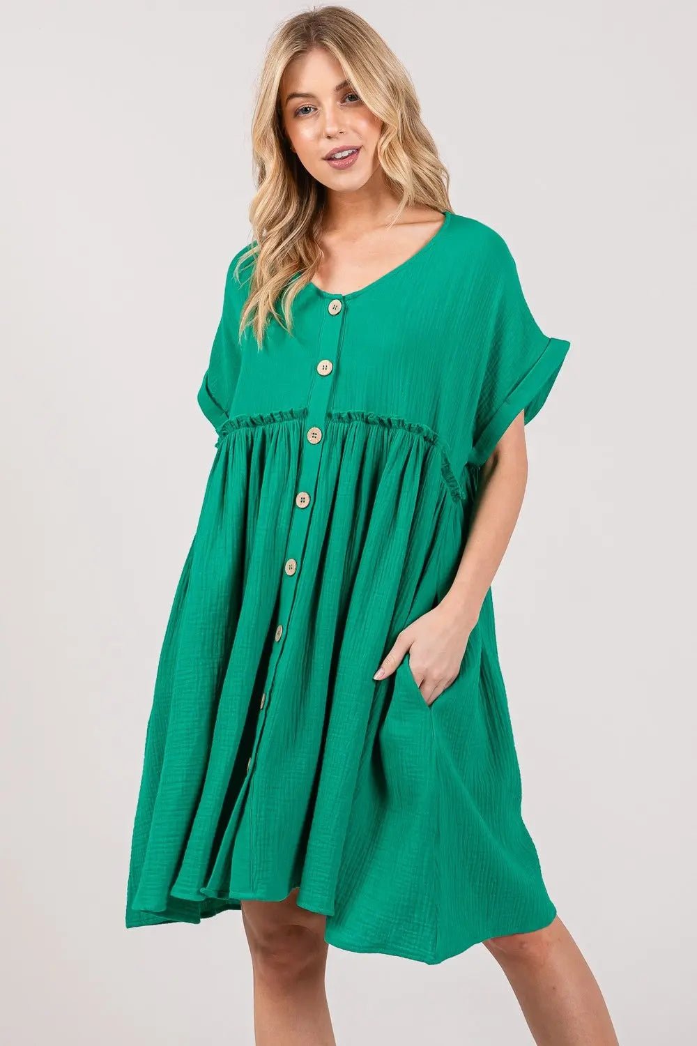 SAGE + FIG Full Size Button Up Short Sleeve Dress 2668south