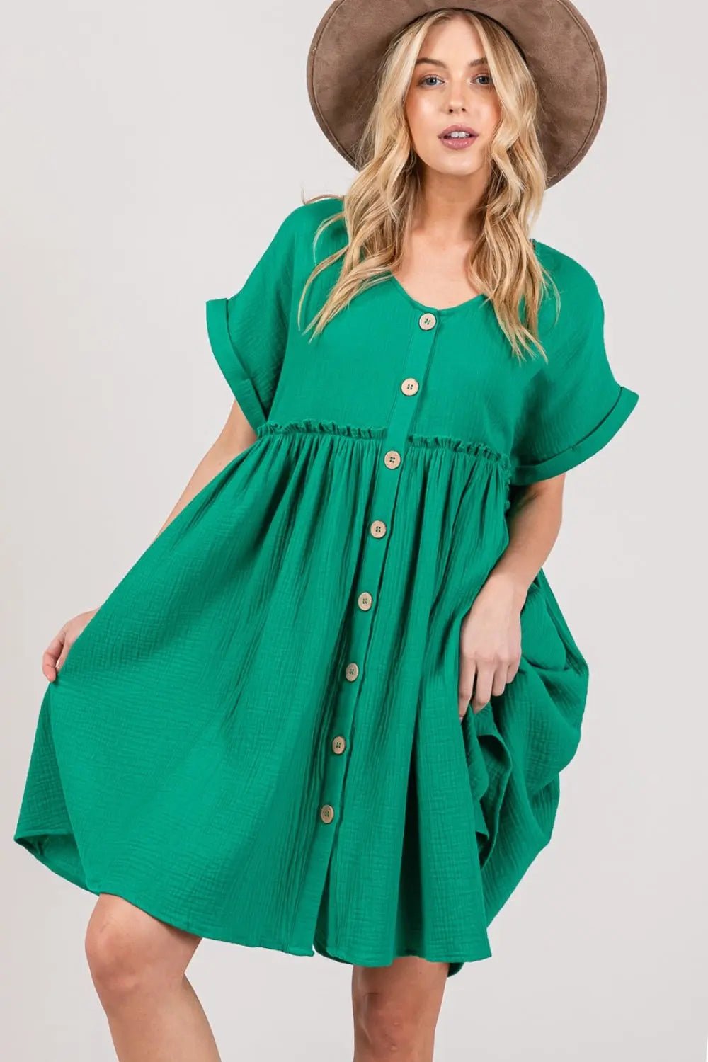 SAGE + FIG Full Size Button Up Short Sleeve Dress 2668south