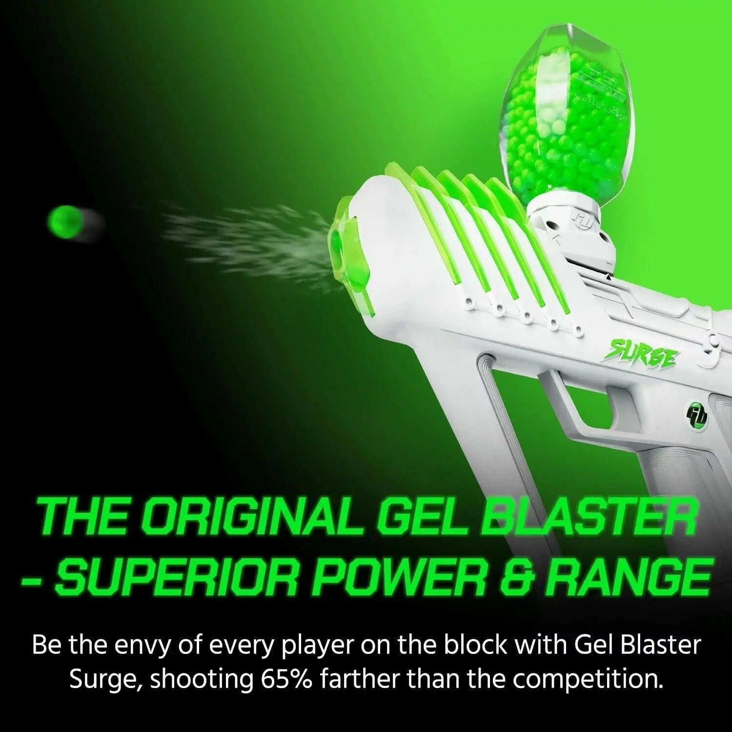 SURGE 1.5, Electric Green, Water-Based Gellet Blaster with 10,000 Electric Green Gellet Pack 2668south