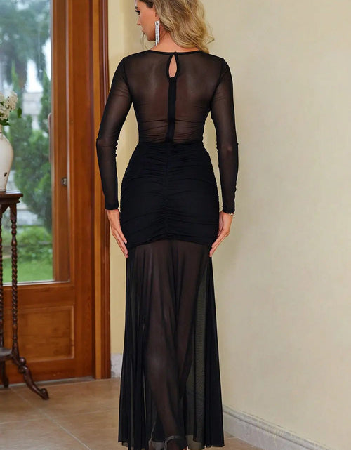 Load image into Gallery viewer, Semi-Sheer Slit Round Neck Dress 2668south
