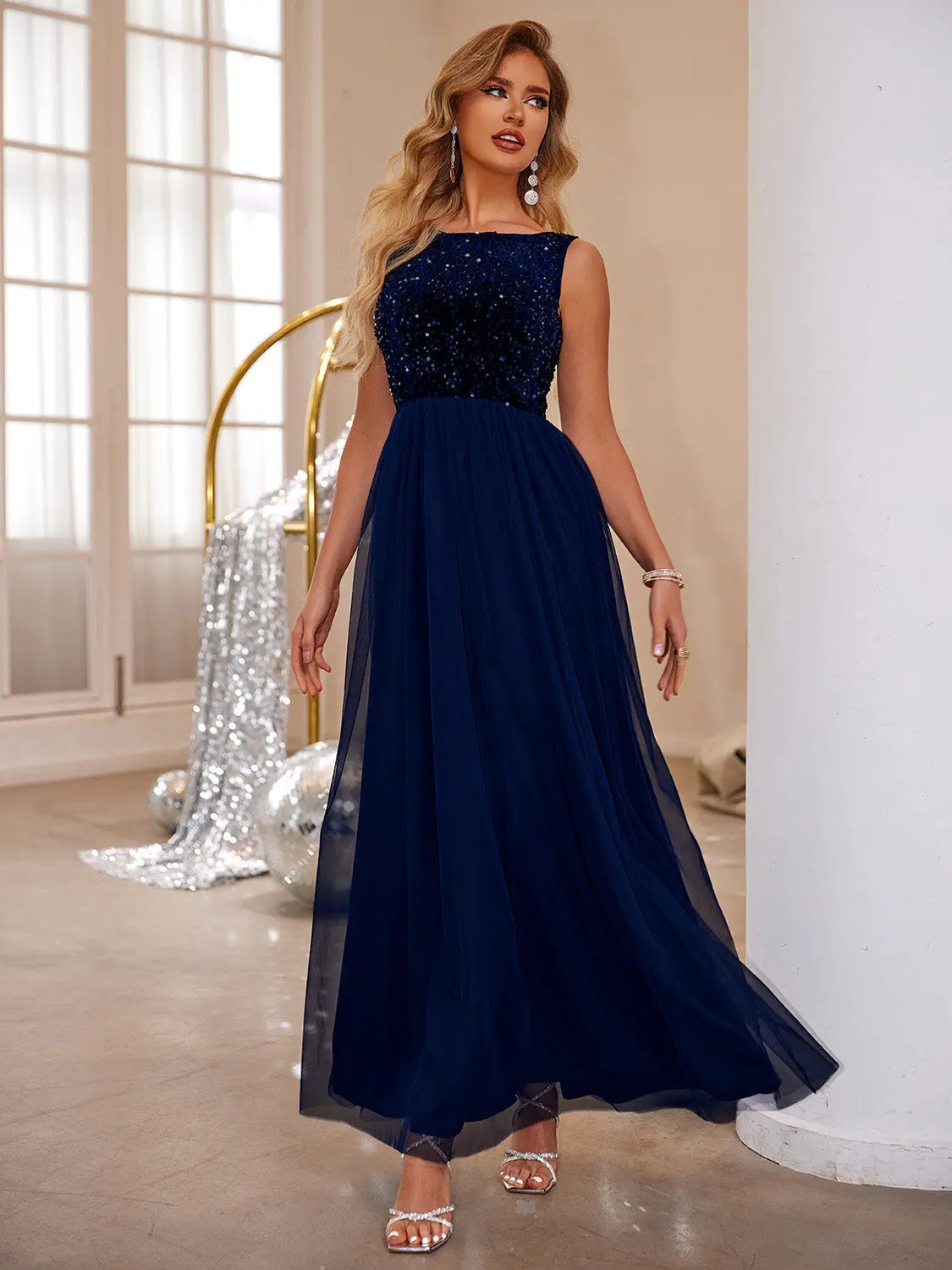 Sequin Round Neck Sleeveless Dress 2668south