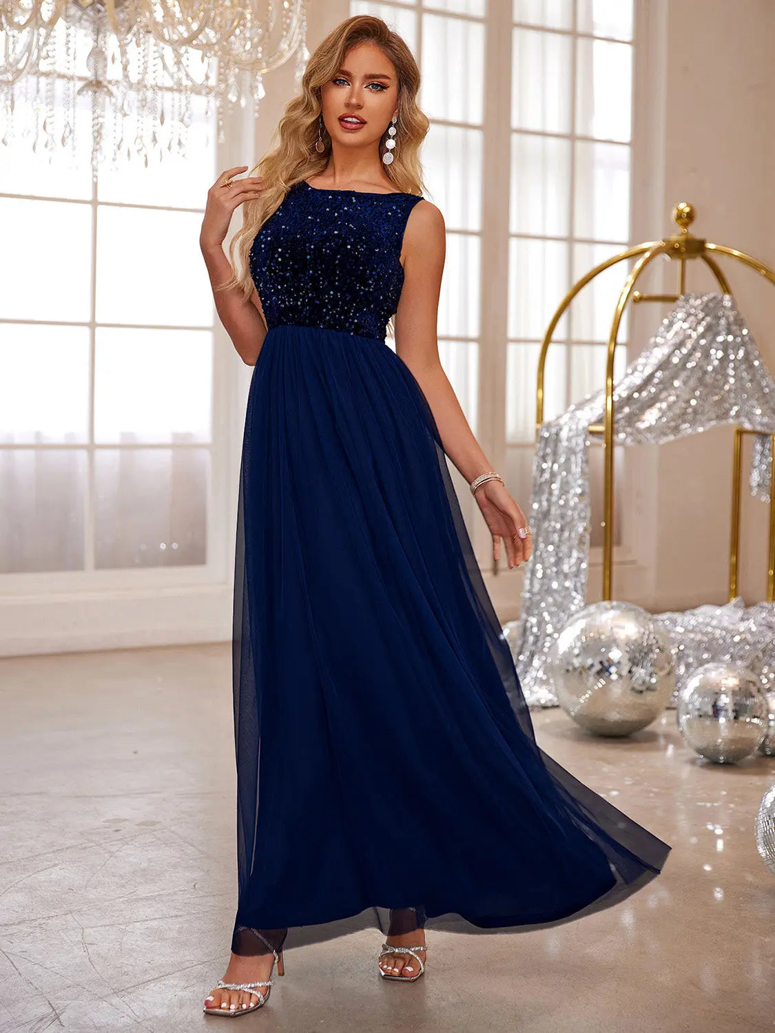 Sequin Round Neck Sleeveless Dress 2668south