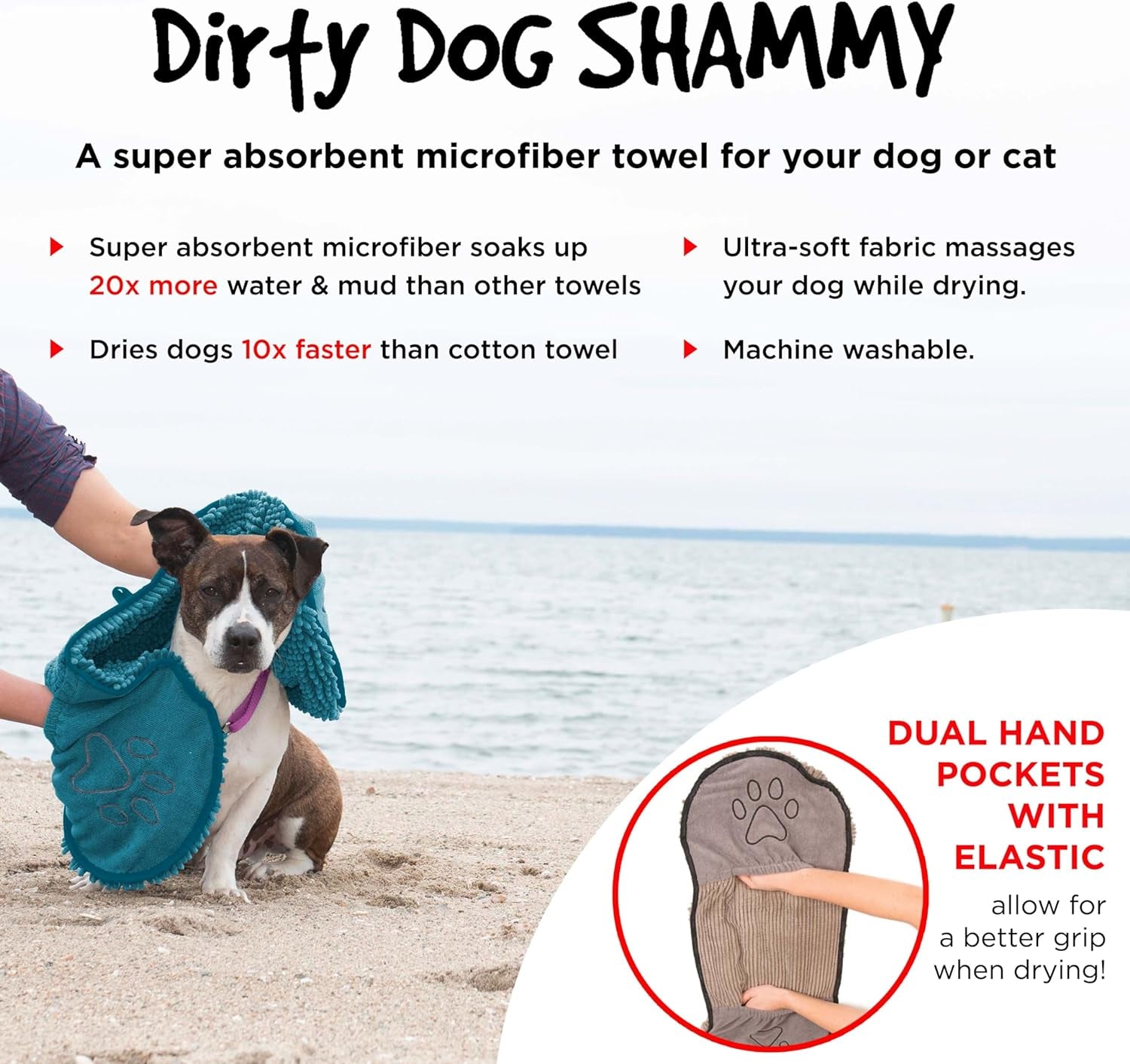 Shammy Dog Towels for Drying Dogs - Heavy Duty Soft Microfiber Bath Towel - Super Absorbent, Quick Drying, & Machine Washable - Must Have Dog & Cat Bathing Supplies | Grey 13X31 2668south