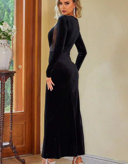 Load image into Gallery viewer, Sheer Mesh Long Sleeve Slit Dress 2668south
