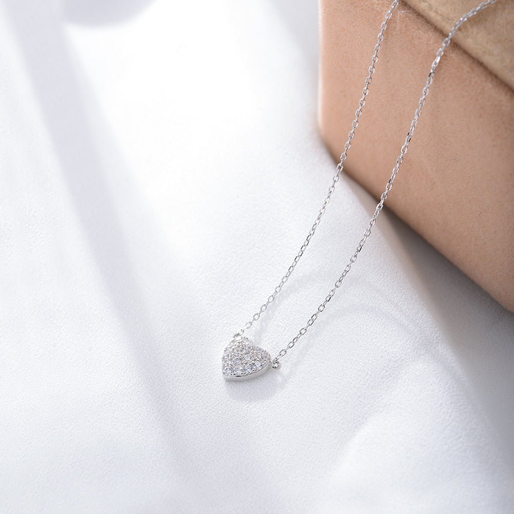 Silver Heart-shaped Zircon Necklace For Women 2668south