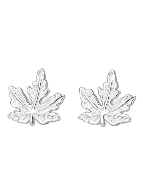 Load image into Gallery viewer, Silver Maple Leaf Stud Earrings Female Gentle Leaf Shape 2668south
