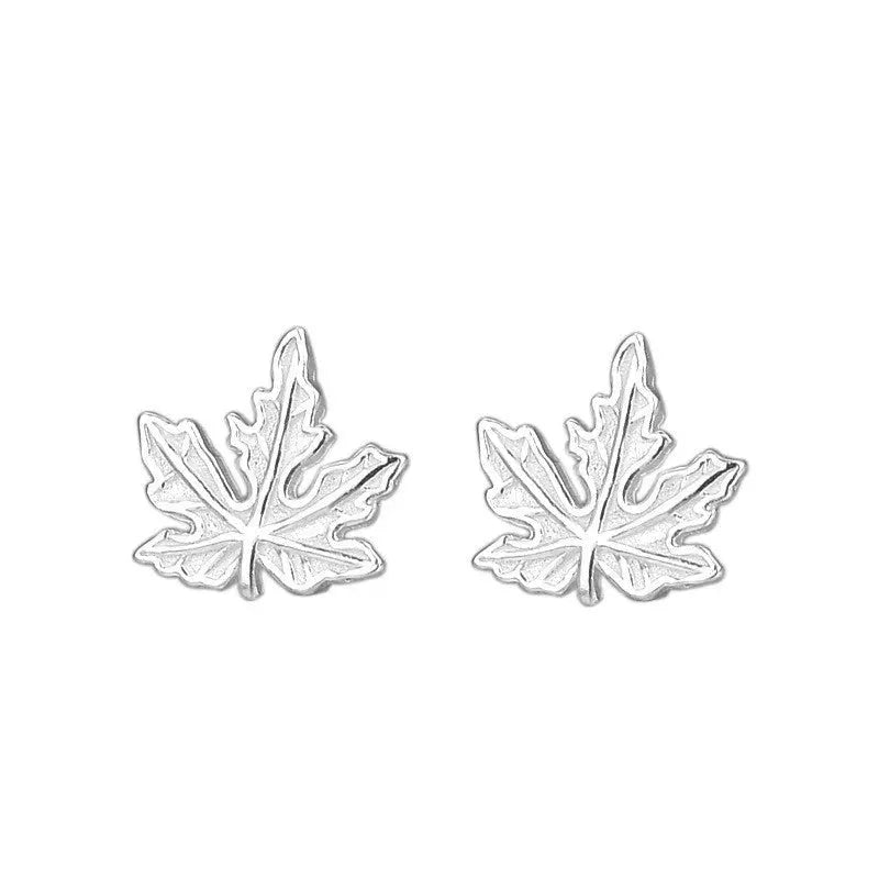 Silver Maple Leaf Stud Earrings Female Gentle Leaf Shape 2668south