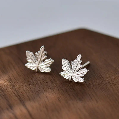 Silver Maple Leaf Stud Earrings Female Gentle Leaf Shape 2668south