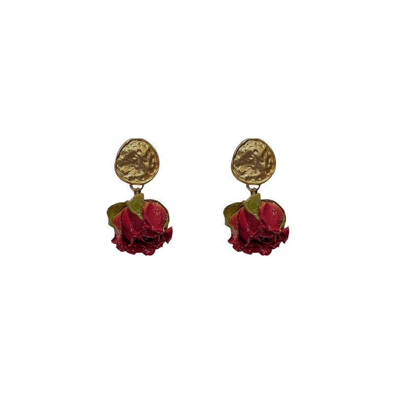 Silver Needle Eternal Rose Earrings Female French Style Retro Minority 2668south