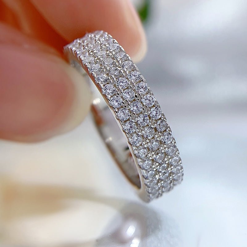 Simple Finger Three Rows Diamond-studded Ring Women's Jewelry 2668south