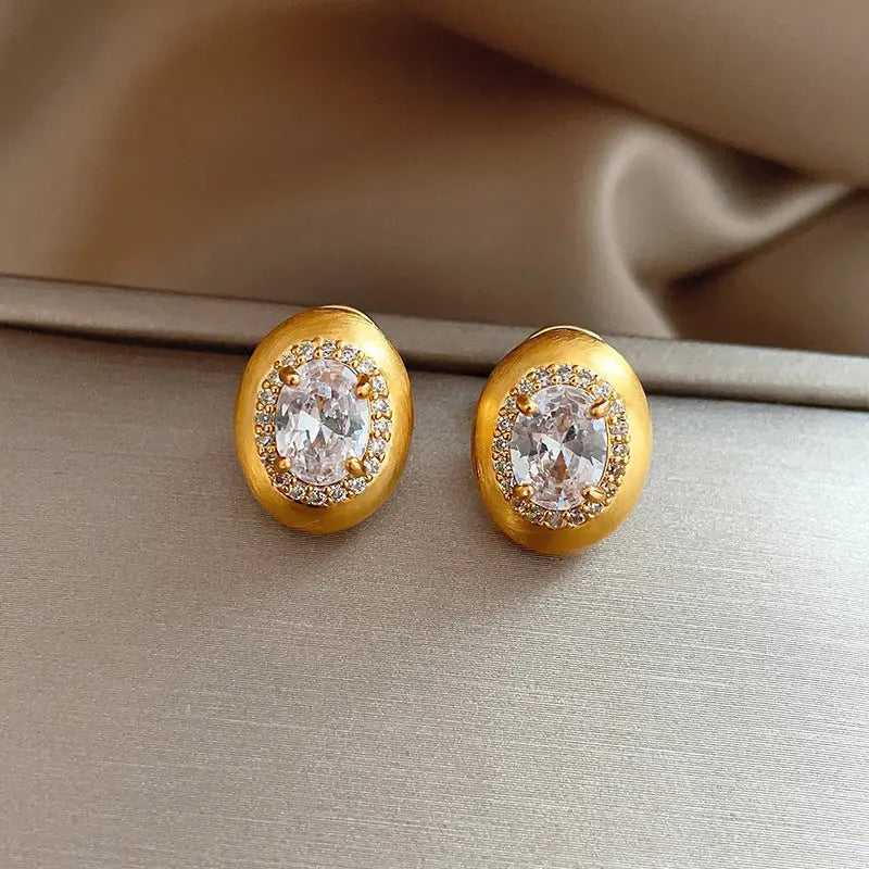 Simple Gold Brushed Zircon Stud Earrings For Women 2668south