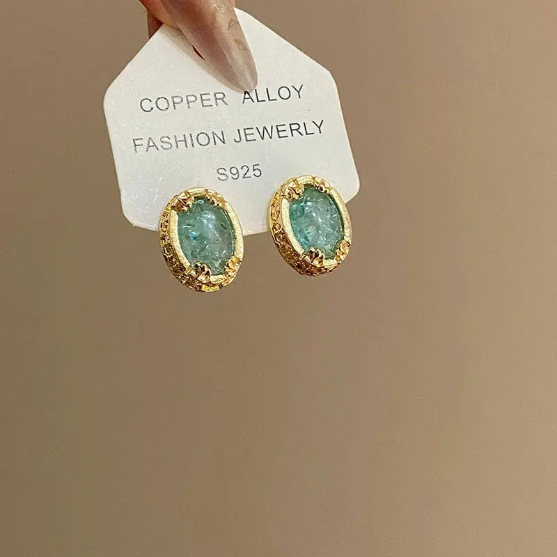 Simple Gold Brushed Zircon Stud Earrings For Women 2668south