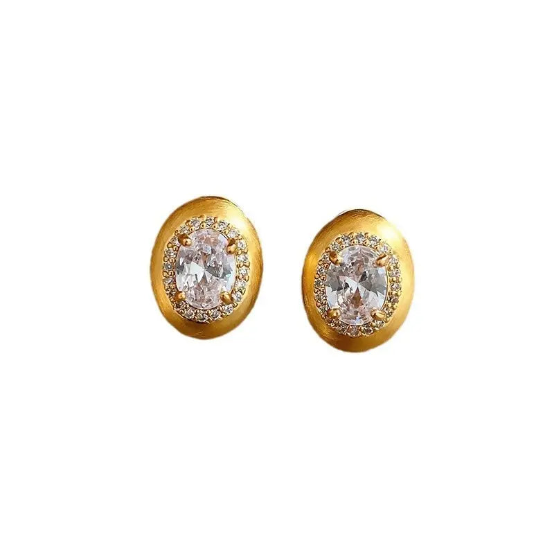 Simple Gold Brushed Zircon Stud Earrings For Women 2668south