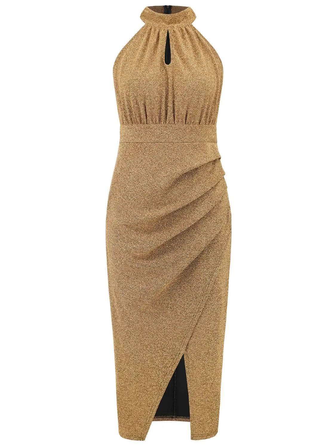 Slit Ruched Mock Neck Sleeveless Dress 2668south