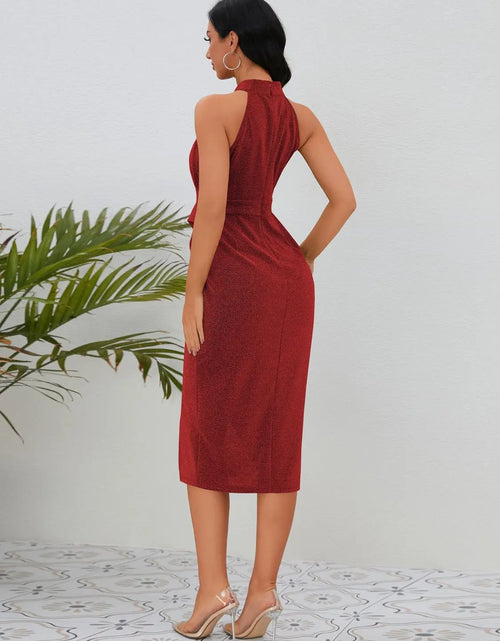 Load image into Gallery viewer, Slit Ruched Mock Neck Sleeveless Dress 2668south
