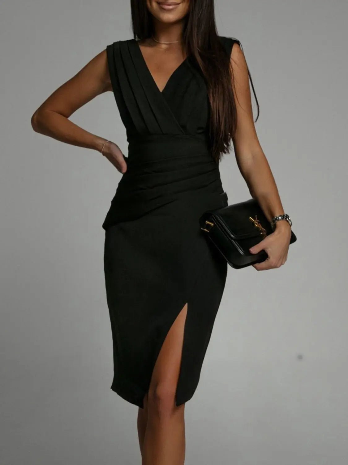 Slit Ruched Surplice Tank Dress 2668south