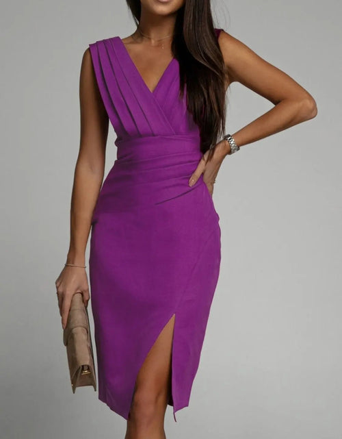 Load image into Gallery viewer, Slit Ruched Surplice Tank Dress 2668south
