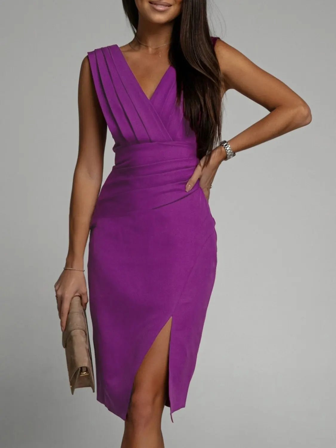 Slit Ruched Surplice Tank Dress 2668south