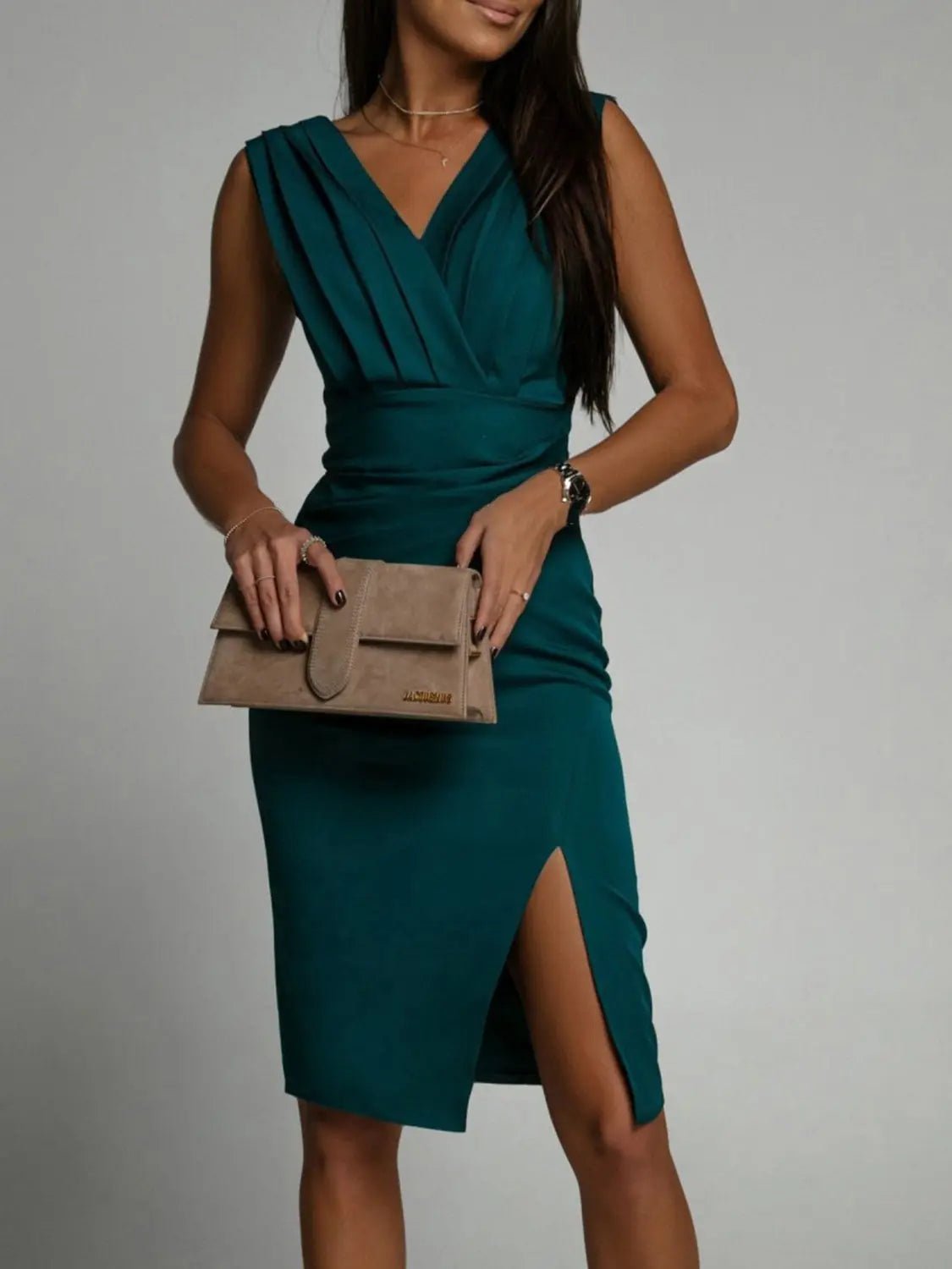 Slit Ruched Surplice Tank Dress 2668south