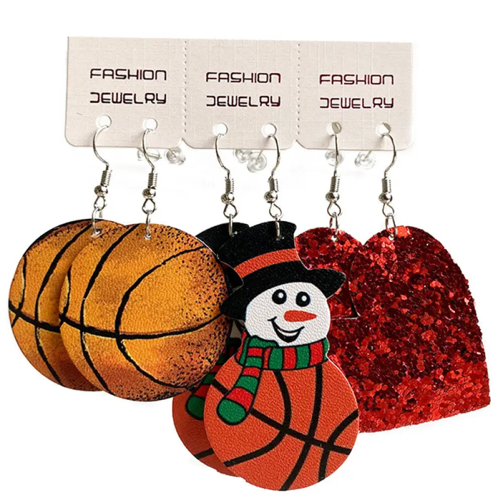 Snowman, Ball, and Heart Earrings Set 2668south