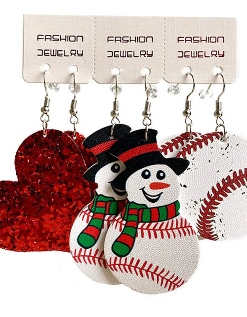 Load image into Gallery viewer, Snowman, Ball, and Heart Earrings Set 2668south
