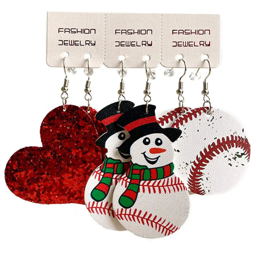 Snowman, Ball, and Heart Earrings Set 2668south