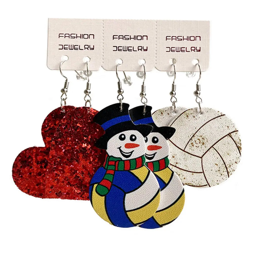 Snowman, Ball, and Heart Earrings Set 2668south