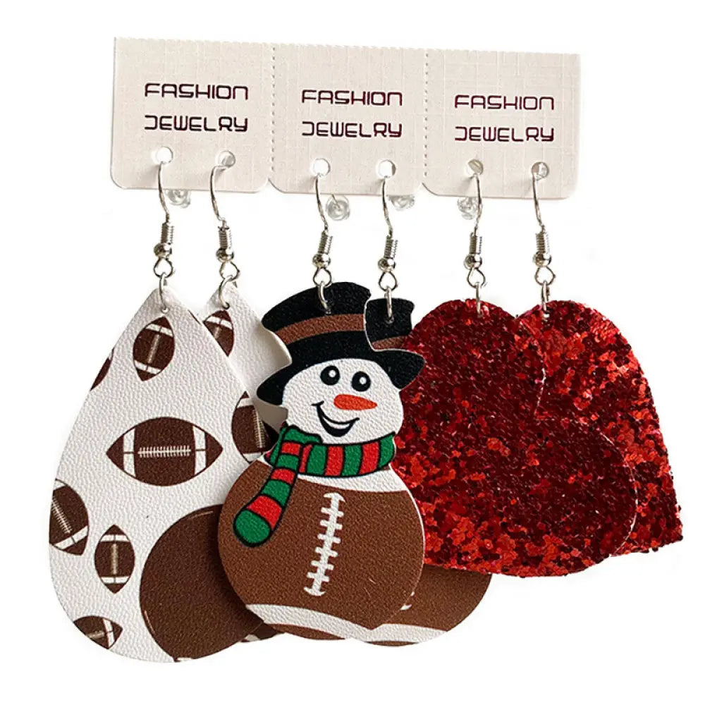 Snowman, Ball, and Heart Earrings Set 2668south