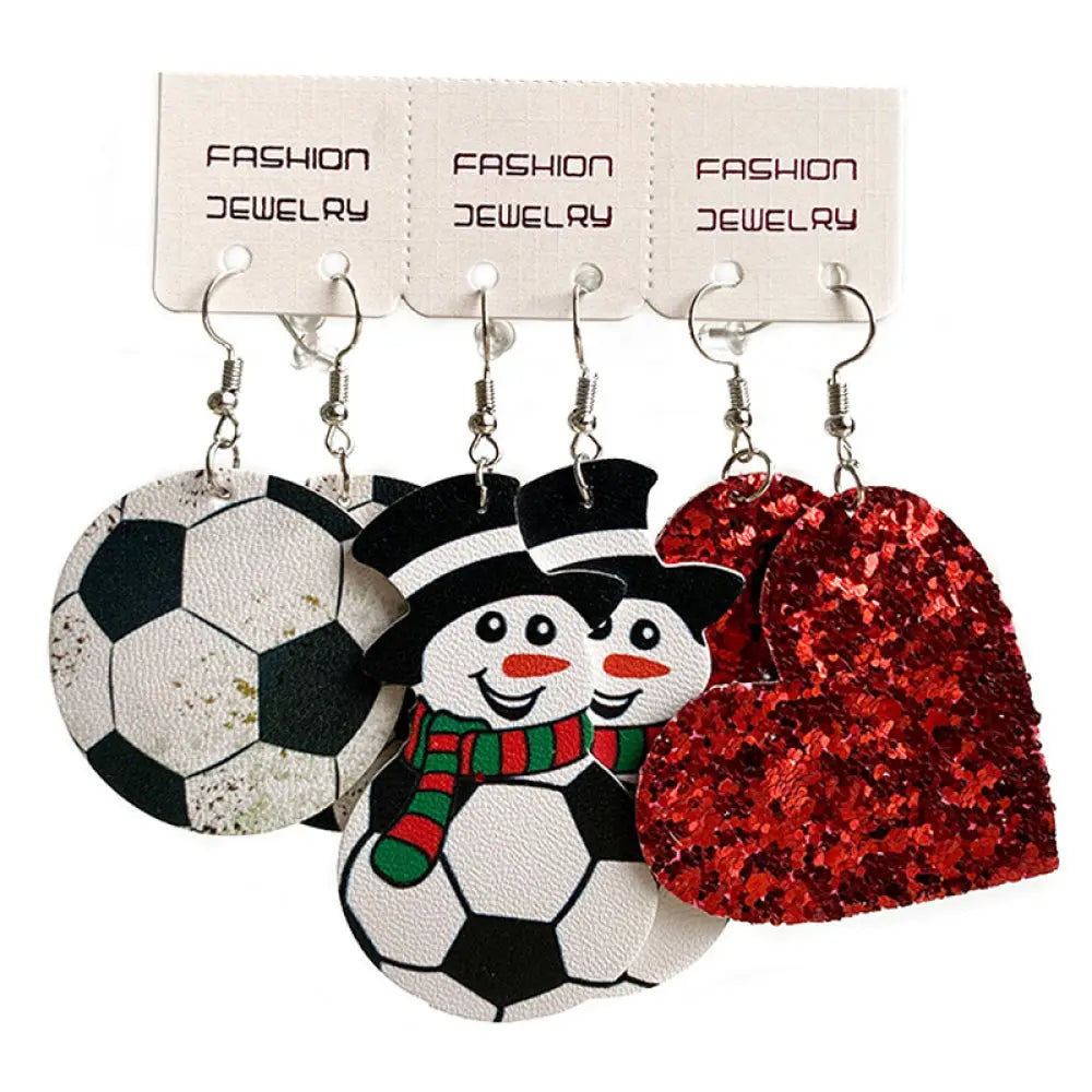 Snowman, Ball, and Heart Earrings Set 2668south