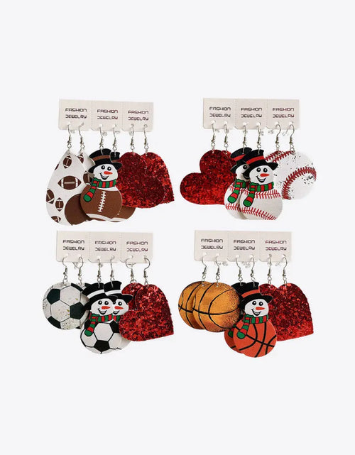 Load image into Gallery viewer, Snowman, Ball, and Heart Earrings Set 2668south
