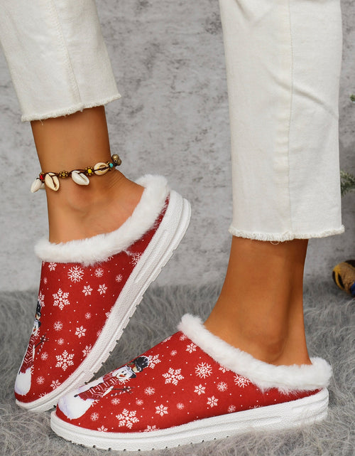 Load image into Gallery viewer, Snowman Print Flat Slippers with Faux Fur 2668south
