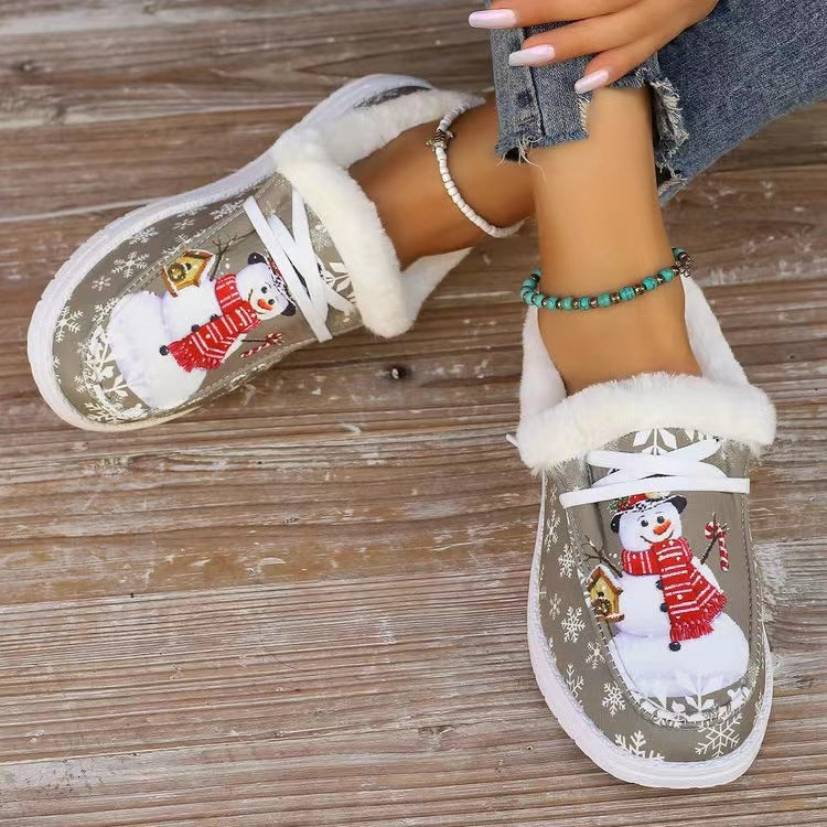 Snowman Print Round Toe Slip-Ons 2668south