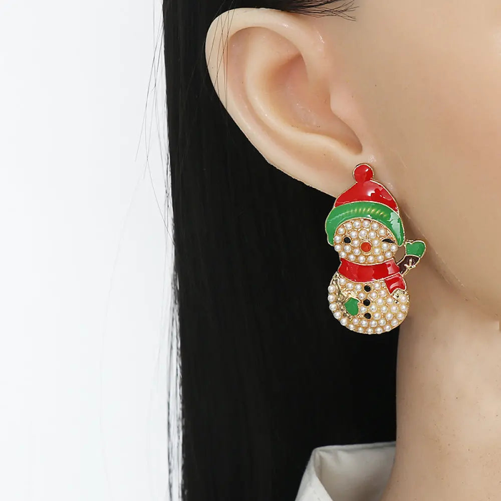 Snowman Rhinestone Alloy Earrings 2668south