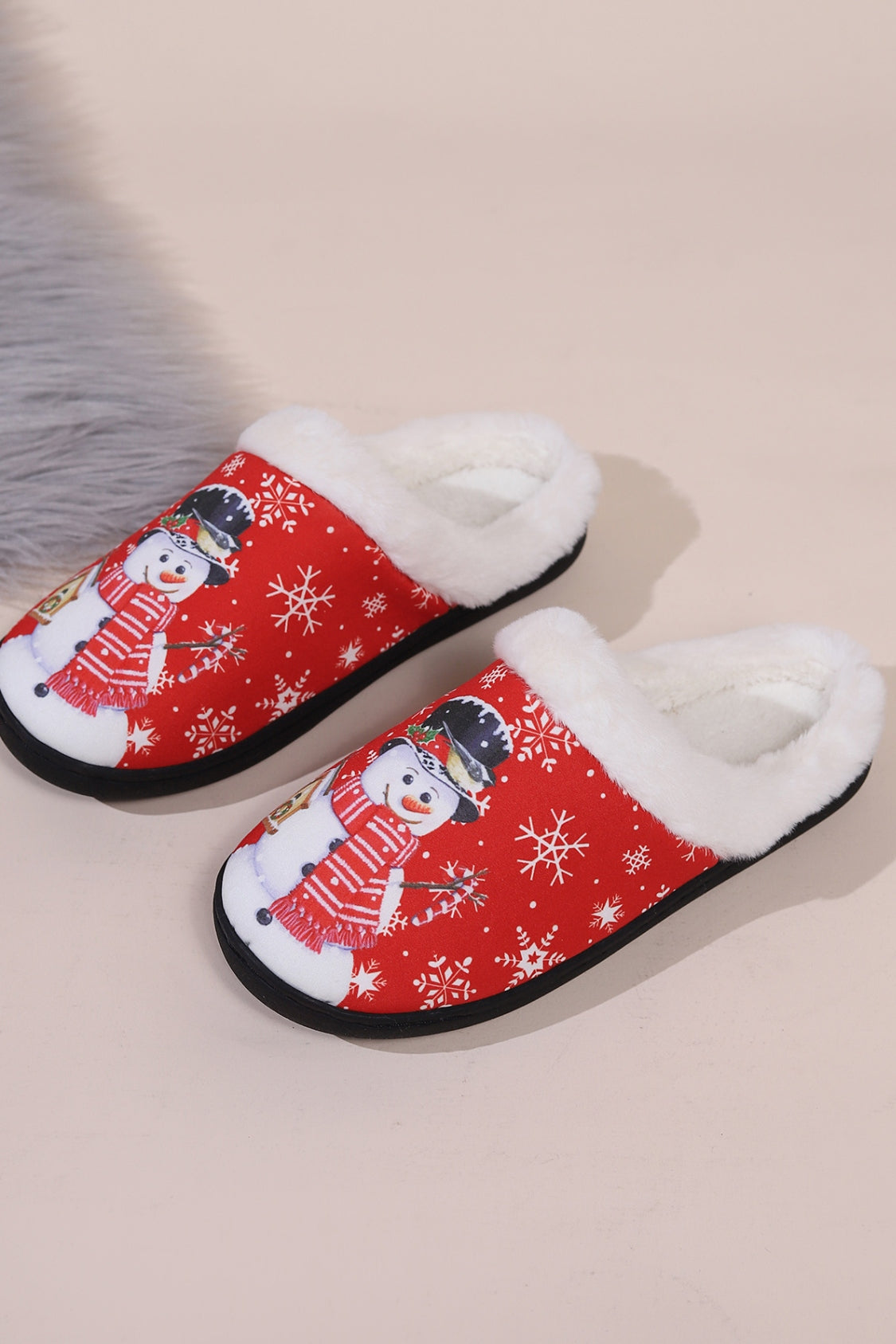 Snowman Round Toe Faux Fur Slippers 2668south