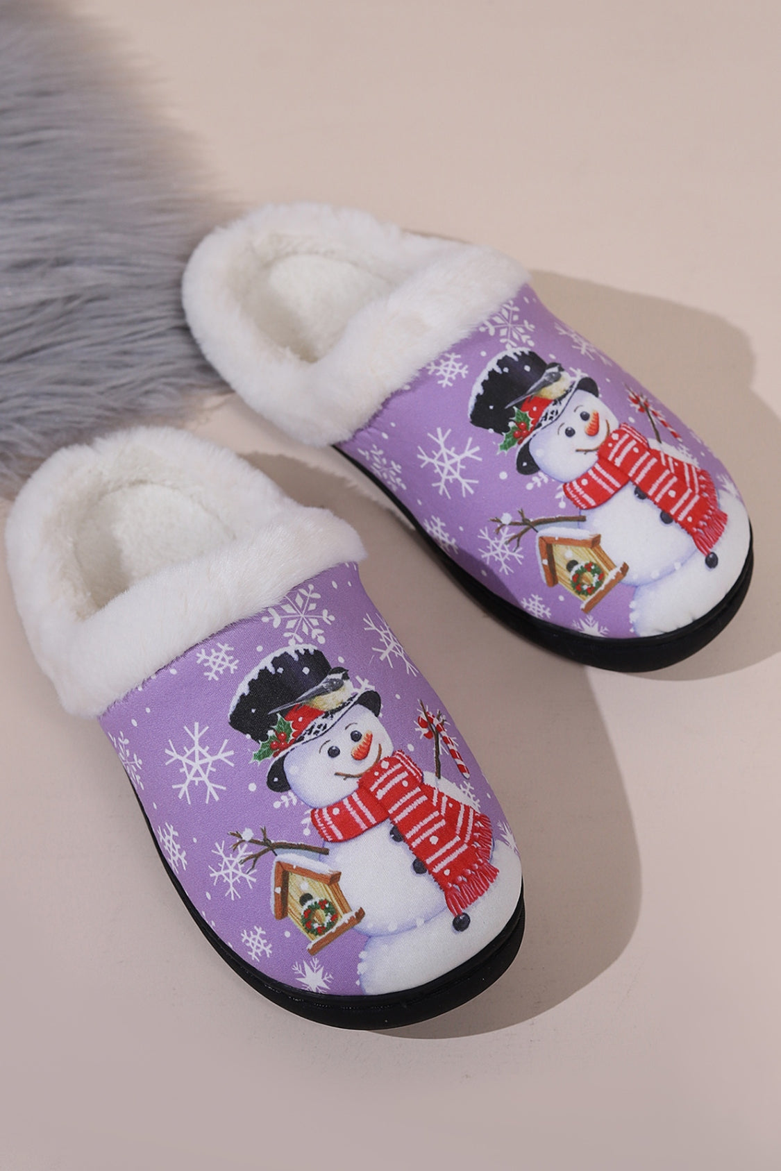 Snowman Round Toe Faux Fur Slippers 2668south