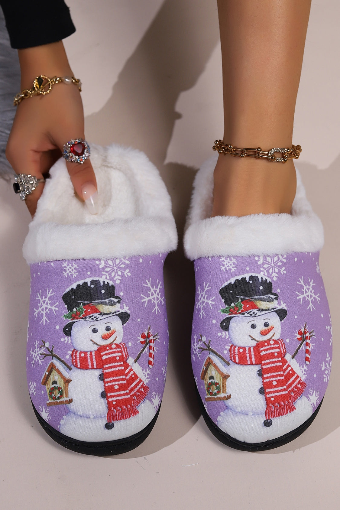 Snowman Round Toe Faux Fur Slippers 2668south