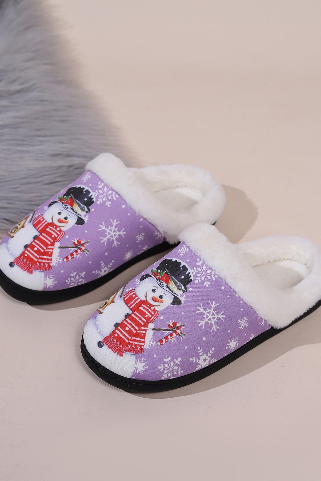 Snowman Round Toe Faux Fur Slippers 2668south